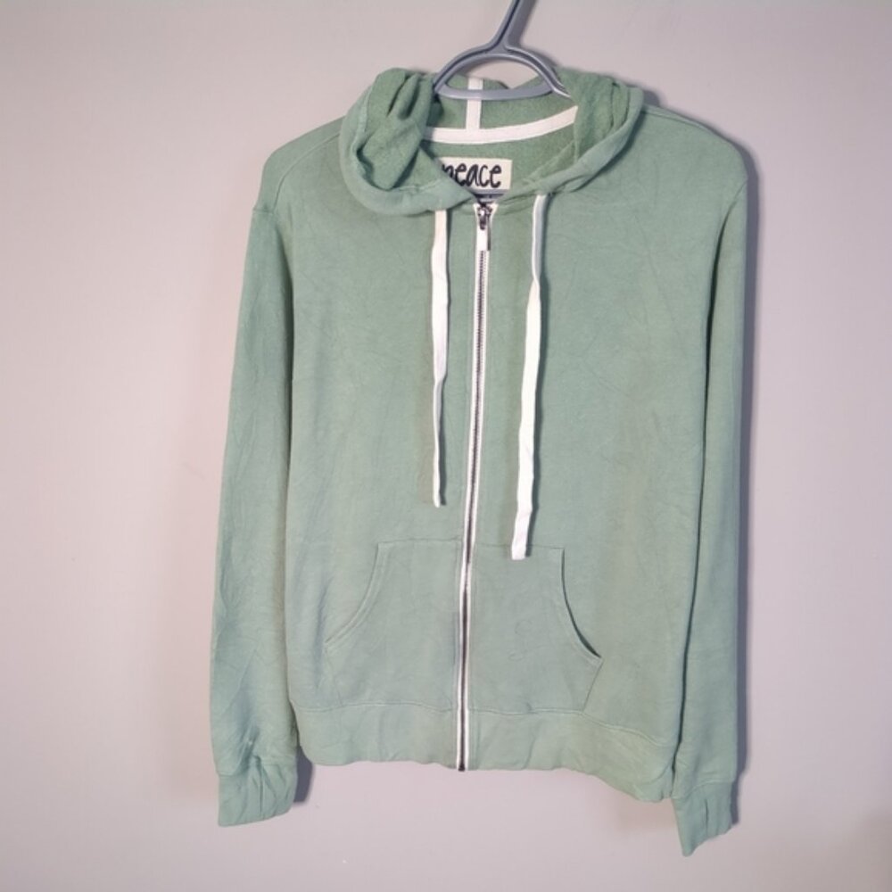 Peace Love World French Terry Embroidered Zip Front Hoodie Mint/Light Green Sz S